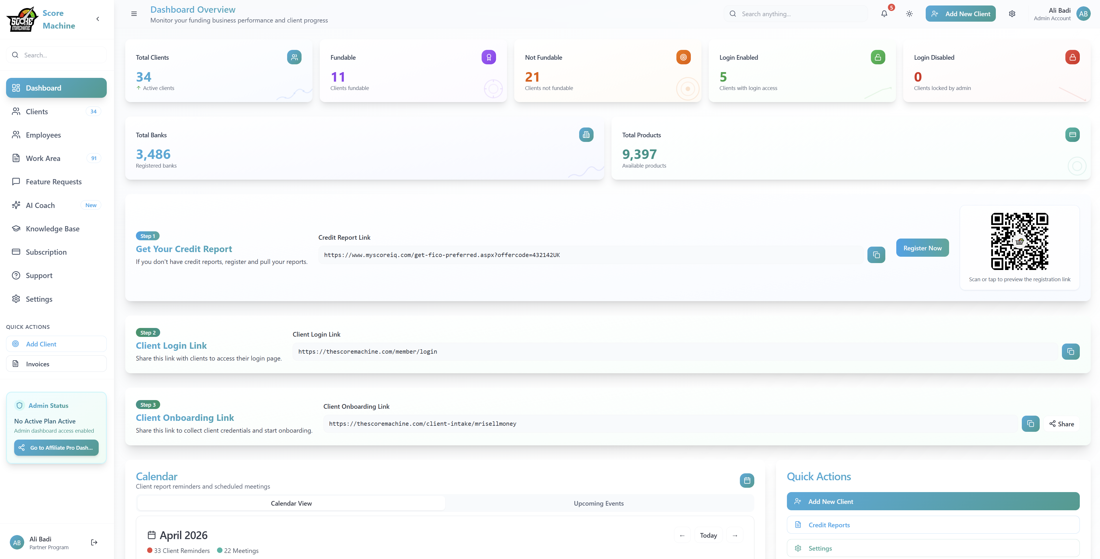Score Machine Dashboard Mockup